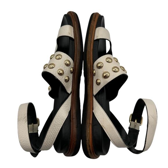 Coach Dannie Ankle Strap Sandals 8B Flats Open Toe Black White Gold Studs - Picture 2 of 15